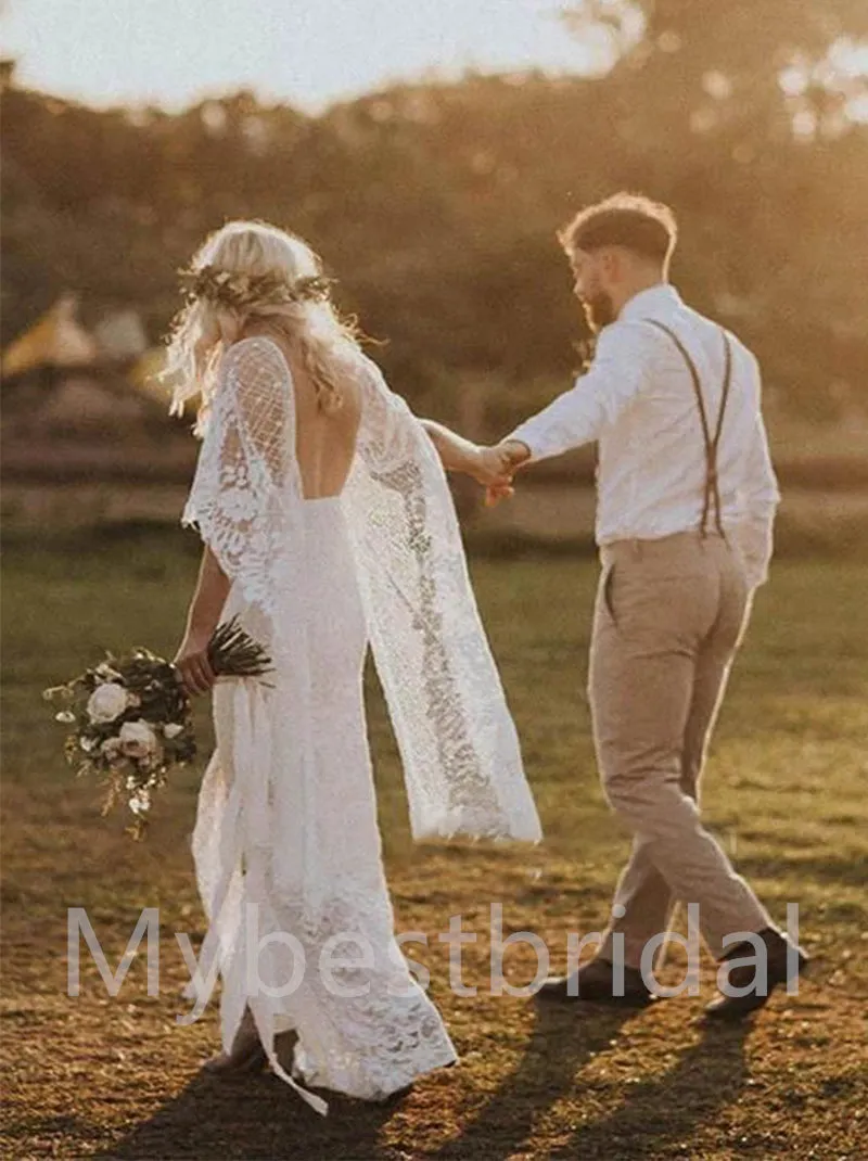 Sexy Long sleeves Open back Sheath Lace applique Wedding Dresses,WDY0326