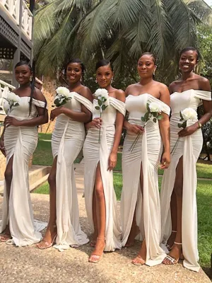 Sexy Off-shoulder Side Slit Mermaid Cheap Bridesmaid Dresses,SFWG00342