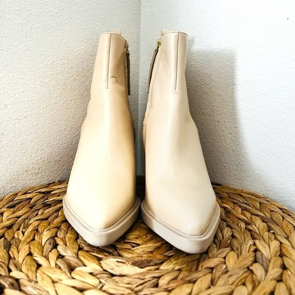 SEYCHELLES Booties SHINING STAR LEATHER POINTED TOE MID-CALF BOOTS cream ivory