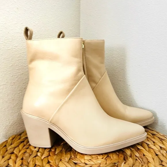 SEYCHELLES Booties SHINING STAR LEATHER POINTED TOE MID-CALF BOOTS cream ivory