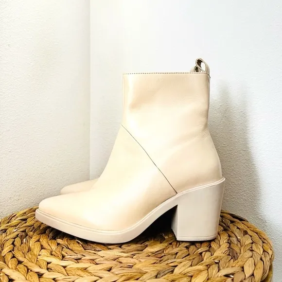 SEYCHELLES Booties SHINING STAR LEATHER POINTED TOE MID-CALF BOOTS cream ivory