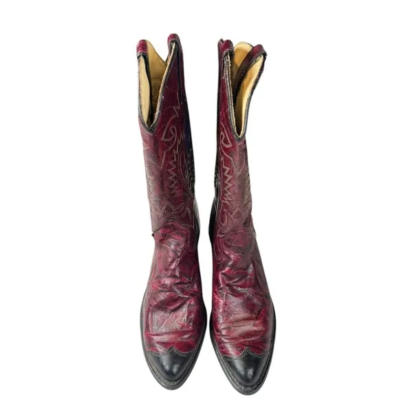 Sheplers Burgundy Red Men’s Leather Cowboy Western Boots Size 10D Vintage