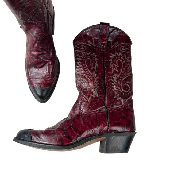 Sheplers Burgundy Red Men’s Leather Cowboy Western Boots Size 10D Vintage