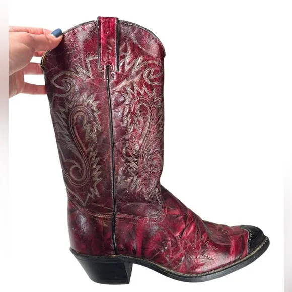 Sheplers Burgundy Red Men’s Leather Cowboy Western Boots Size 10D Vintage