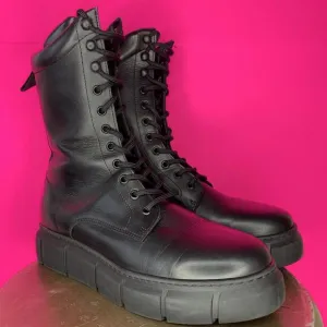Shoe The Bear Tove Black Leather Lace-Up Platform Boot Sz 40