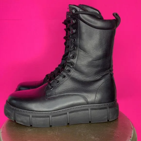 Shoe The Bear Tove Black Leather Lace-Up Platform Boot Sz 40