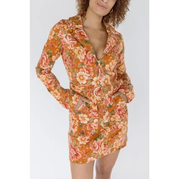 Show Me Your Mumu Outlaw Long Sleeve Dress in Garden Harvest Denim L NWT