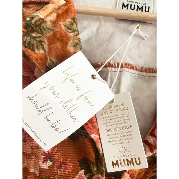 Show Me Your Mumu Outlaw Long Sleeve Dress in Garden Harvest Denim L NWT