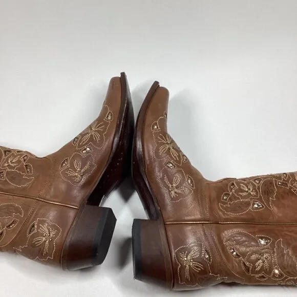 Shyanne Cassia Sugar Mate Glitter Inlay Western brown Boots Snip Toe Size 10
