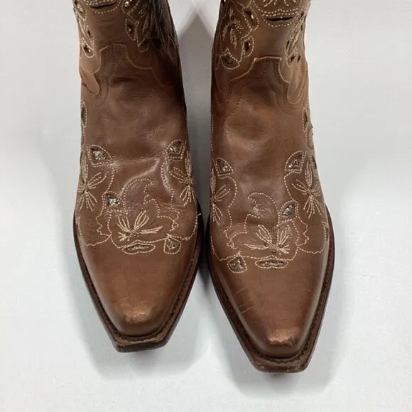 Shyanne Cassia Sugar Mate Glitter Inlay Western brown Boots Snip Toe Size 10
