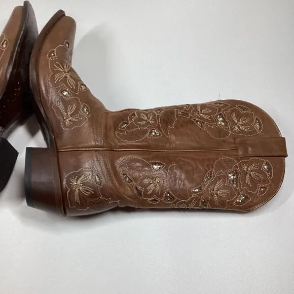 Shyanne Cassia Sugar Mate Glitter Inlay Western brown Boots Snip Toe Size 10