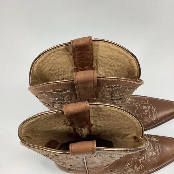 Shyanne Cassia Sugar Mate Glitter Inlay Western brown Boots Snip Toe Size 10