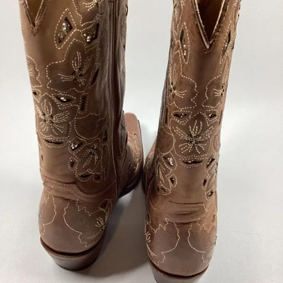 Shyanne Cassia Sugar Mate Glitter Inlay Western brown Boots Snip Toe Size 10