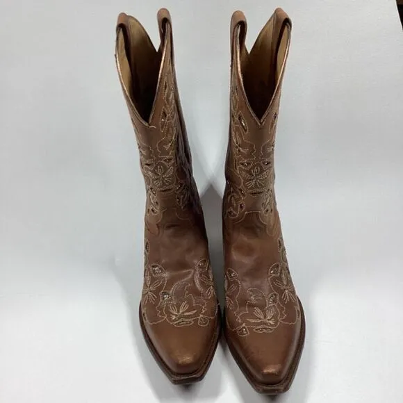 Shyanne Cassia Sugar Mate Glitter Inlay Western brown Boots Snip Toe Size 10