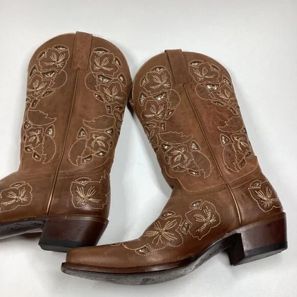 Shyanne Cassia Sugar Mate Glitter Inlay Western brown Boots Snip Toe Size 10
