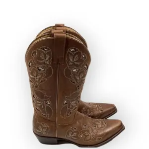 Shyanne Cassia Sugar Mate Glitter Inlay Western brown Boots Snip Toe Size 10