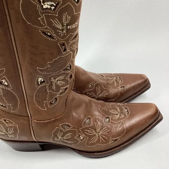 Shyanne Cassia Sugar Mate Glitter Inlay Western brown Boots Snip Toe Size 10