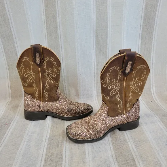 Shyanne Girls Sparkle Plenty Cowboy Cowgirl Boots Brown Sparkly Size 4D