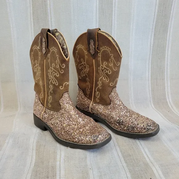 Shyanne Girls Sparkle Plenty Cowboy Cowgirl Boots Brown Sparkly Size 4D