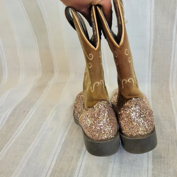 Shyanne Girls Sparkle Plenty Cowboy Cowgirl Boots Brown Sparkly Size 4D