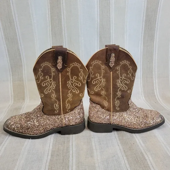 Shyanne Girls Sparkle Plenty Cowboy Cowgirl Boots Brown Sparkly Size 4D