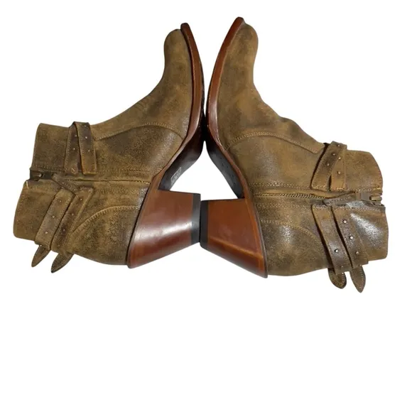 Shyanne Western Boho Leather Collins Strappy Studded Tan Ankle Booties