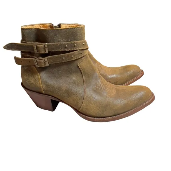 Shyanne Western Boho Leather Collins Strappy Studded Tan Ankle Booties
