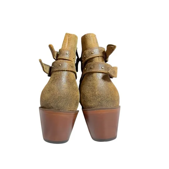 Shyanne Western Boho Leather Collins Strappy Studded Tan Ankle Booties