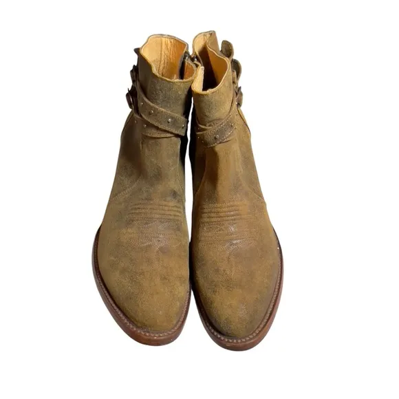 Shyanne Western Boho Leather Collins Strappy Studded Tan Ankle Booties