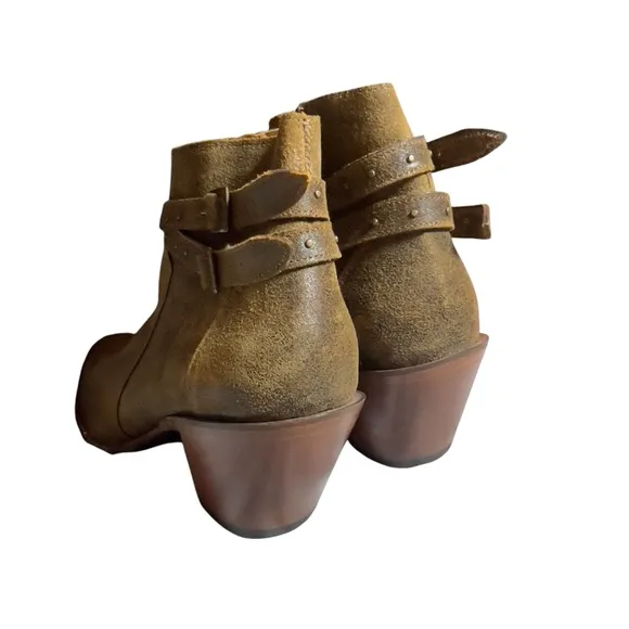 Shyanne Western Boho Leather Collins Strappy Studded Tan Ankle Booties