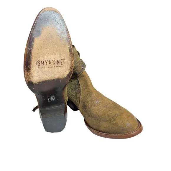 Shyanne Western Boho Leather Collins Strappy Studded Tan Ankle Booties