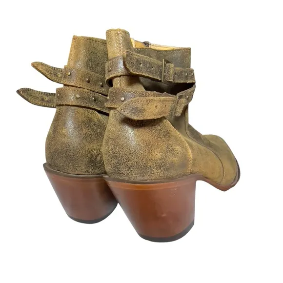 Shyanne Western Boho Leather Collins Strappy Studded Tan Ankle Booties