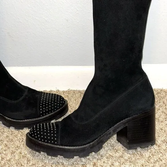 Sigerson Morrison Suede Studded‎ Chunky Lug Over The Knee Boots 8 Goth Emo Punk
