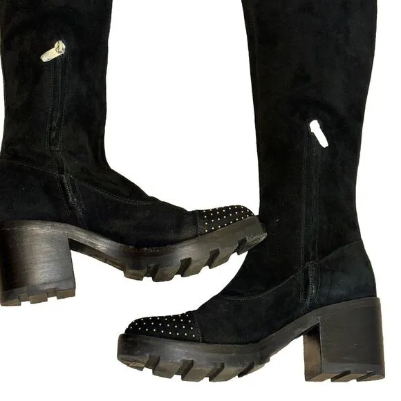 Sigerson Morrison Suede Studded‎ Chunky Lug Over The Knee Boots 8 Goth Emo Punk