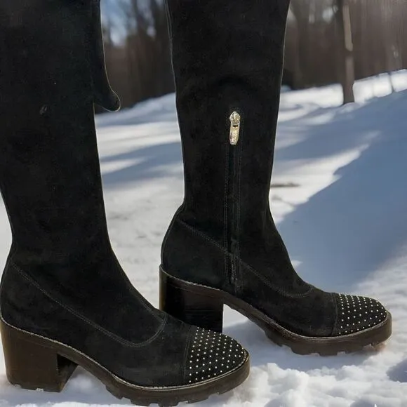 Sigerson Morrison Suede Studded‎ Chunky Lug Over The Knee Boots 8 Goth Emo Punk