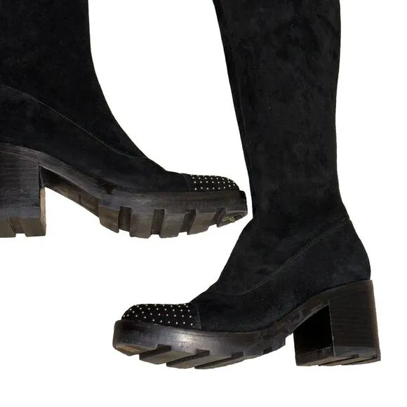 Sigerson Morrison Suede Studded‎ Chunky Lug Over The Knee Boots 8 Goth Emo Punk