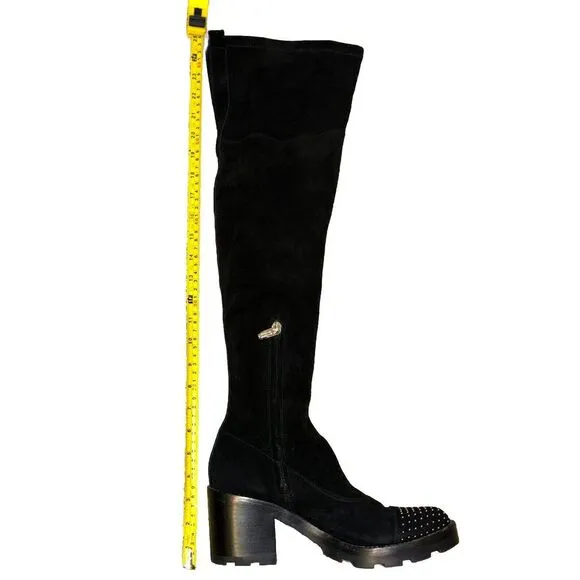 Sigerson Morrison Suede Studded‎ Chunky Lug Over The Knee Boots 8 Goth Emo Punk