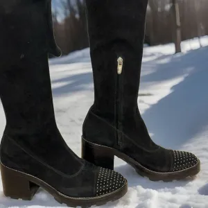Sigerson Morrison Suede Studded‎ Chunky Lug Over The Knee Boots 8 Goth Emo Punk