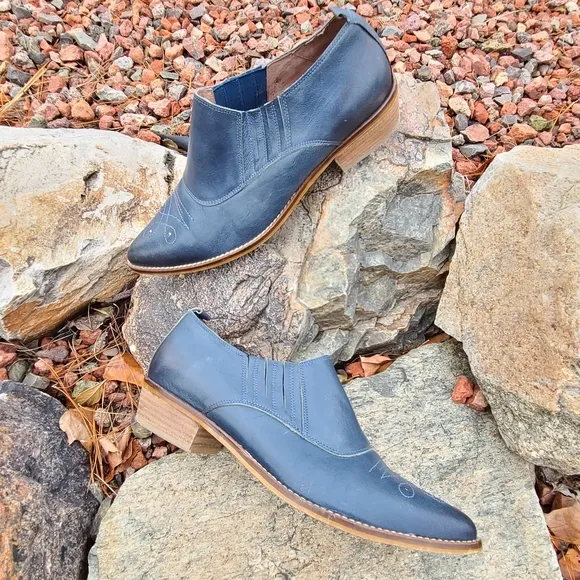Sixty Seven Anthro Rio Grande Blue Leather Ankle Booties 39 8.5 9 Western Boots