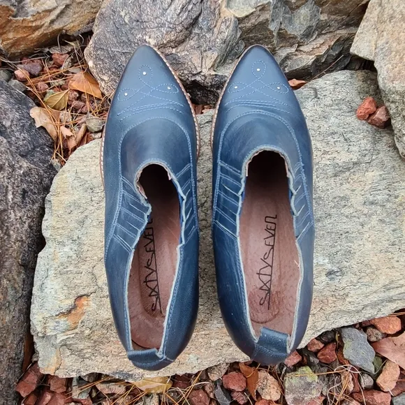 Sixty Seven Anthro Rio Grande Blue Leather Ankle Booties 39 8.5 9 Western Boots