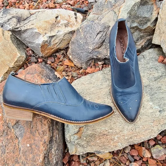 Sixty Seven Anthro Rio Grande Blue Leather Ankle Booties 39 8.5 9 Western Boots