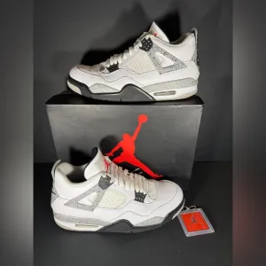 Size 10.5 - Jordan 4 Retro OG Mid White Cement OG All Shoes White Black Sneakers