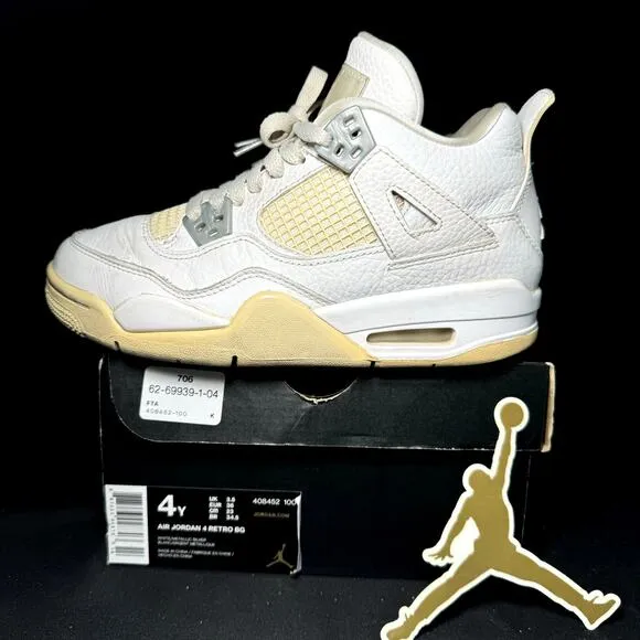 Size 4.5 - Nike Air Jordan 4 Retro GS White Oreo 2021 Shoes