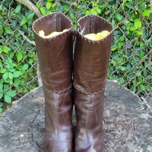 Size 8.5 Antonio Melani Brown Leather Mid-Calf Boots/Brazilin Made Platform Sole