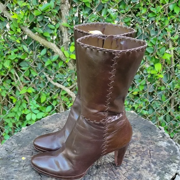 Size 8.5 Antonio Melani Brown Leather Mid-Calf Boots/Brazilin Made Platform Sole