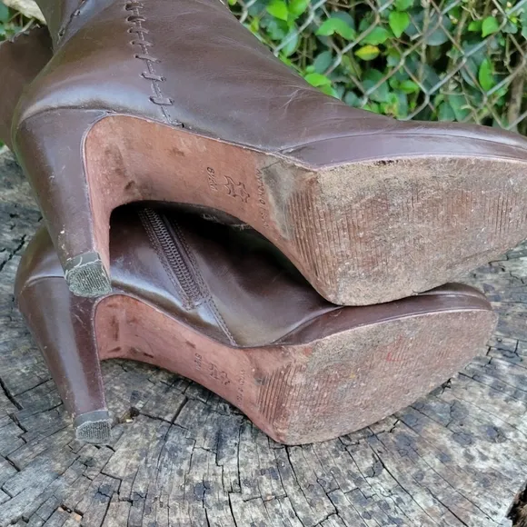 Size 8.5 Antonio Melani Brown Leather Mid-Calf Boots/Brazilin Made Platform Sole