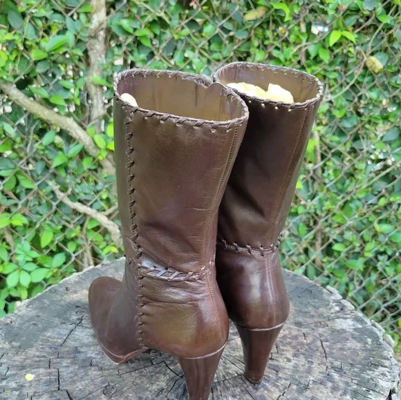 Size 8.5 Antonio Melani Brown Leather Mid-Calf Boots/Brazilin Made Platform Sole