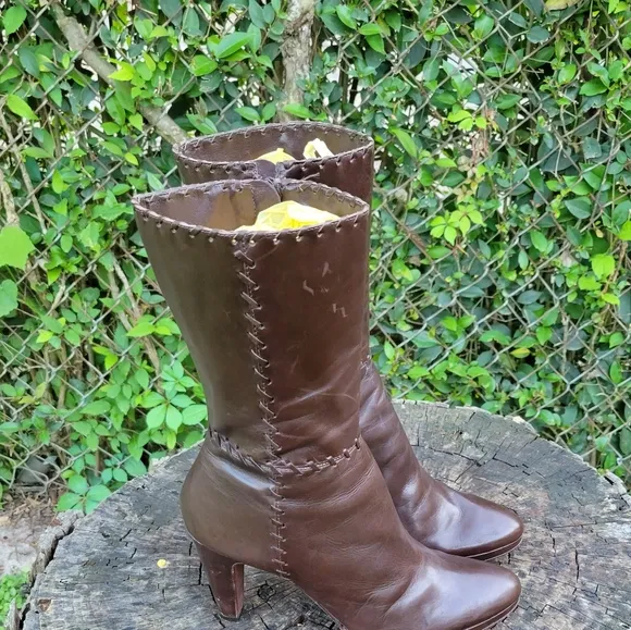 Size 8.5 Antonio Melani Brown Leather Mid-Calf Boots/Brazilin Made Platform Sole