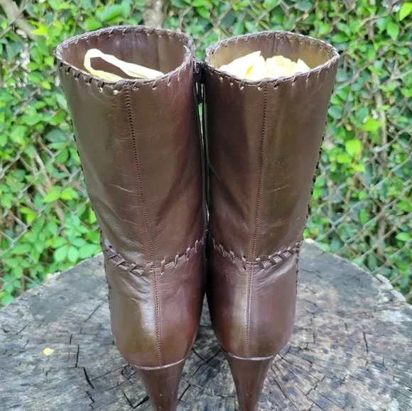 Size 8.5 Antonio Melani Brown Leather Mid-Calf Boots/Brazilin Made Platform Sole