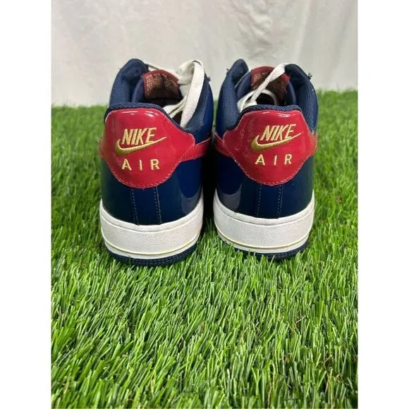 Size 11 Nike Air Force 1 Blue Varsity Crimson Jersey Gold Patent 2005 306353-462